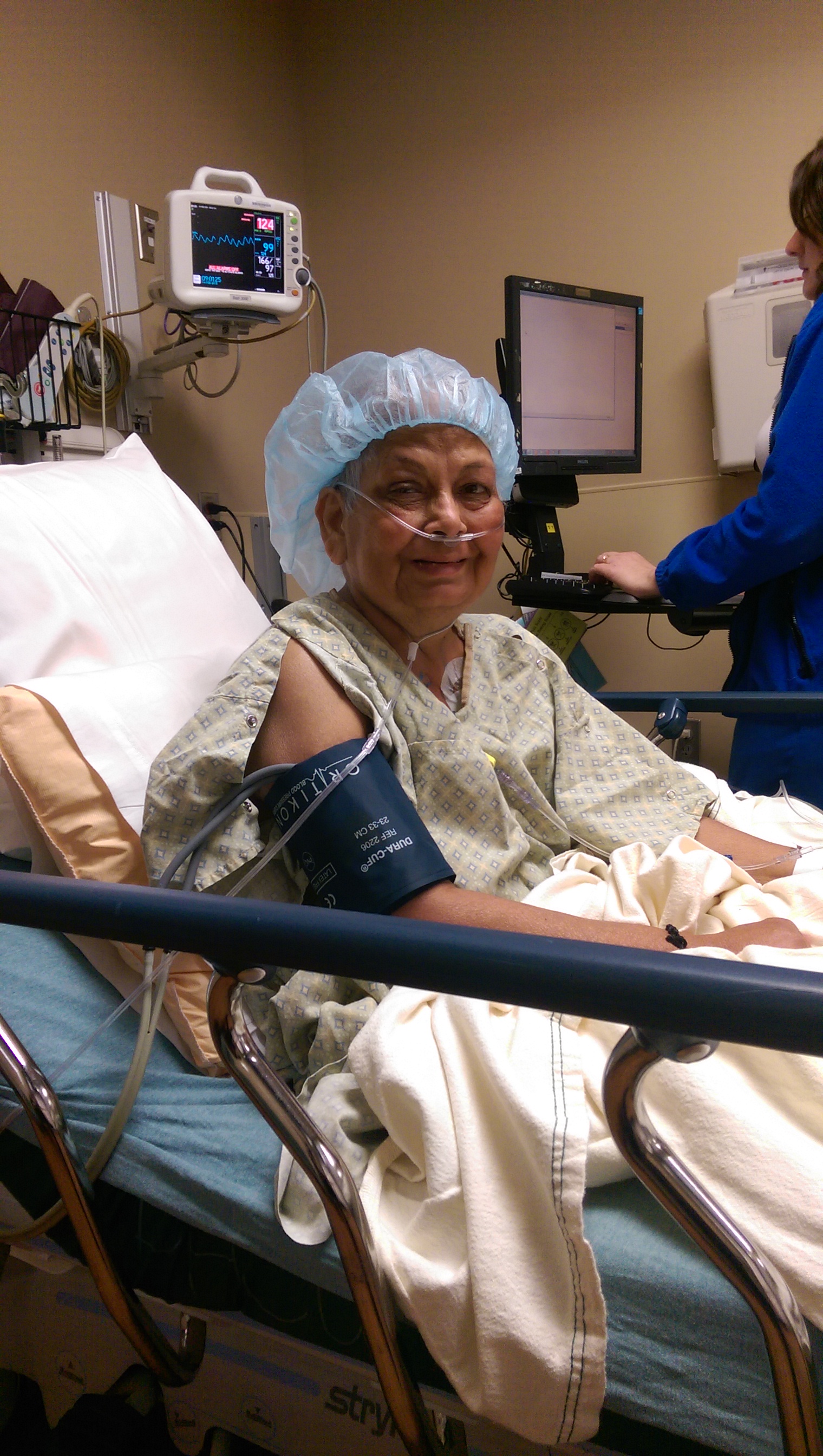 February 14, 2015: Preparing to go in for trachea tube placement surgery